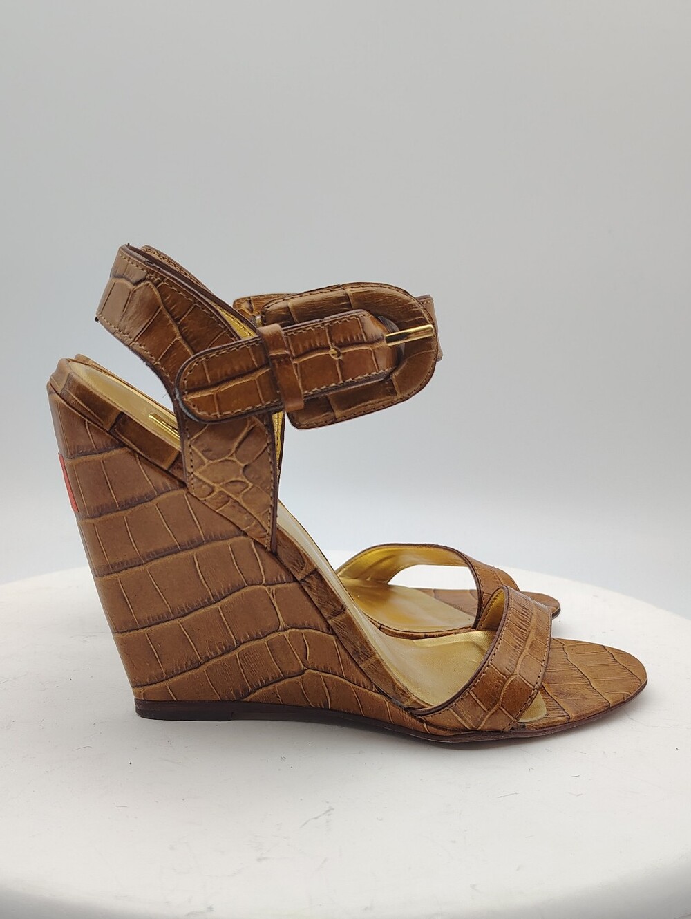 Report Signature Women’s Brown Croc-Embossed Ankle Strap Sandals Size 5